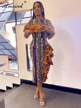 African Festival Print Midi Dress – Elegant Short Sleeve Ruffle Bodycon Summer Outfit - Free Delivery Worldwide only at Flexi Africa