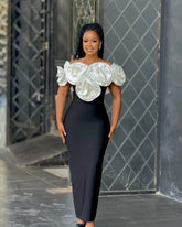 Red Off - Shoulder Floral Bandage Bodycon Dress for Women – Elegant Long Evening & Party Wear - Free Delivery Worldwide only at Flexi Africa