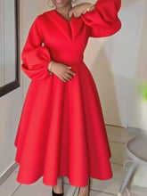 Stylish African Women’s Church Dress – A - Line Fit, Lantern Sleeves & Turn - Down Collar - Free Delivery Worldwide only at Flexi Africa