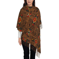 Women’s African Bogolan Tassel Shawl – Warm Tribal Art Scarf & Winter Wrap - Free Delivery Worldwide only at Flexi Africa