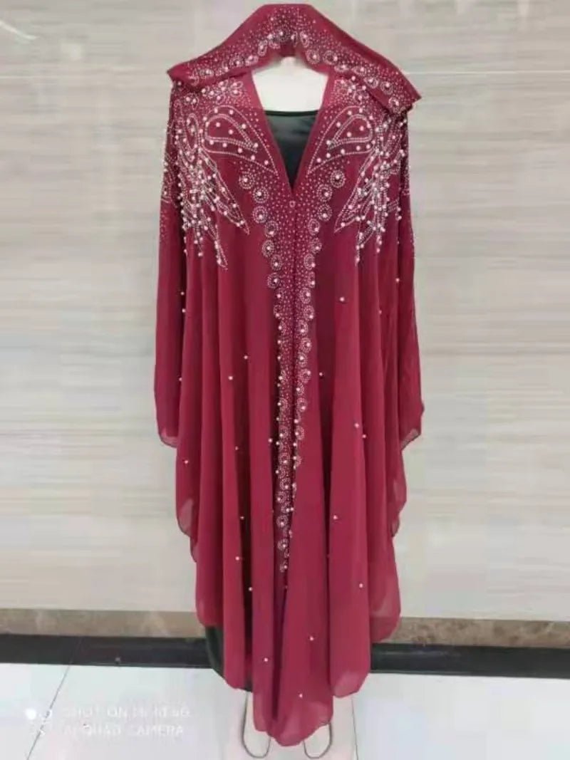 Ladies African Abaya Maxi Dress – Robe with Pearl Detailing, Traditional Dress - Free Delivery Worldwide only at Flexi Africa