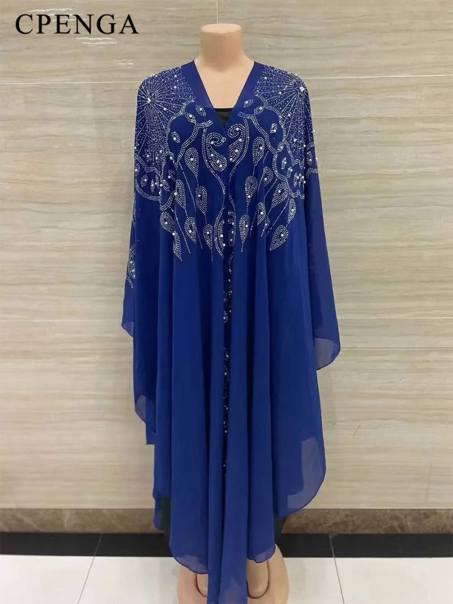 Ladies African Abaya Maxi Dress – Robe with Pearl Detailing, Traditional Dress - Free Delivery Worldwide only at Flexi Africa