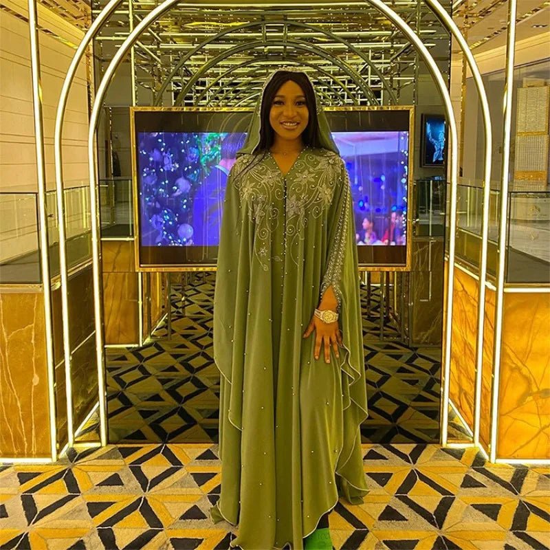 Ladies African Abaya Maxi Dress – Robe with Pearl Detailing, Traditional Dress - Free Delivery Worldwide only at Flexi Africa