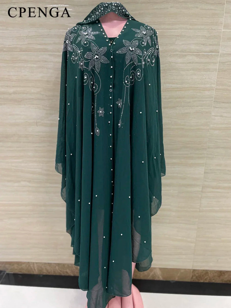 Ladies African Abaya Maxi Dress – Robe with Pearl Detailing, Traditional Dress - Free Delivery Worldwide only at Flexi Africa