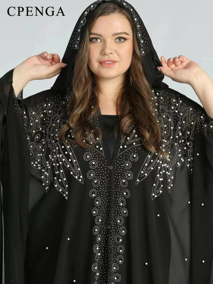Ladies African Abaya Maxi Dress – Robe with Pearl Detailing, Traditional Dress - Free Delivery Worldwide only at Flexi Africa