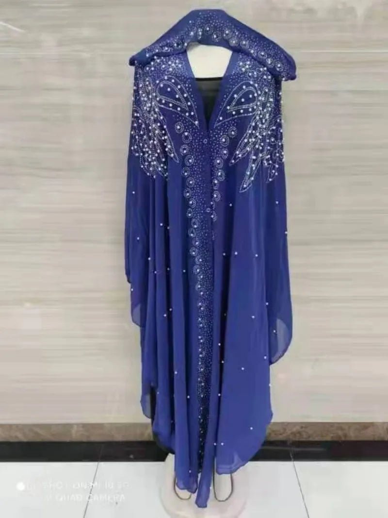 Ladies African Abaya Maxi Dress – Robe with Pearl Detailing, Traditional Dress - Free Delivery Worldwide only at Flexi Africa