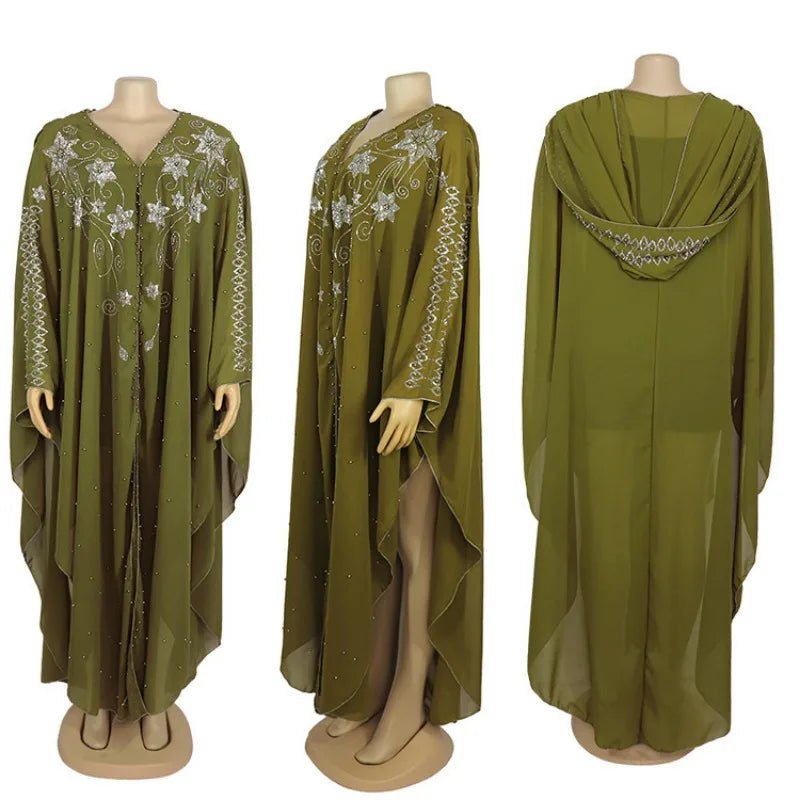 Ladies African Abaya Maxi Dress – Robe with Pearl Detailing, Traditional Dress - Free Delivery Worldwide only at Flexi Africa