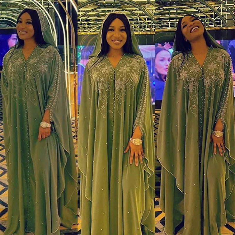 Ladies African Abaya Maxi Dress – Robe with Pearl Detailing, Traditional Dress - Free Delivery Worldwide only at Flexi Africa