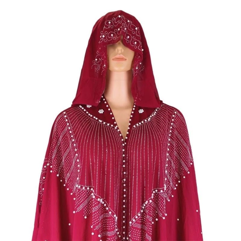 Ladies African Abaya Maxi Dress – Robe with Pearl Detailing, Traditional Dress - Free Delivery Worldwide only at Flexi Africa