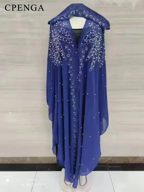 Ladies African Abaya Maxi Dress – Robe with Pearl Detailing, Traditional Dress - Free Delivery Worldwide only at Flexi Africa