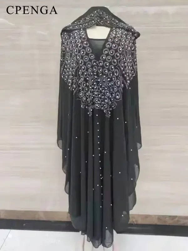 Ladies African Abaya Maxi Dress – Robe with Pearl Detailing, Traditional Dress - Free Delivery Worldwide only at Flexi Africa