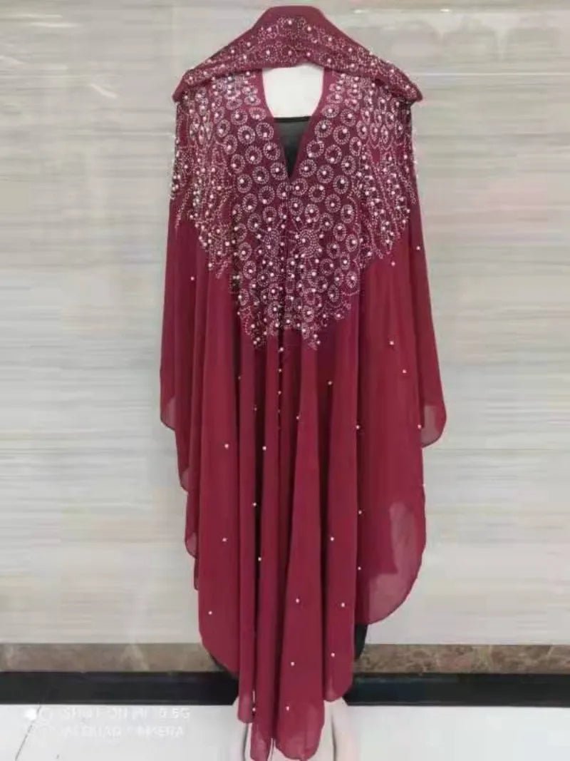 Ladies African Abaya Maxi Dress – Robe with Pearl Detailing, Traditional Dress - Free Delivery Worldwide only at Flexi Africa