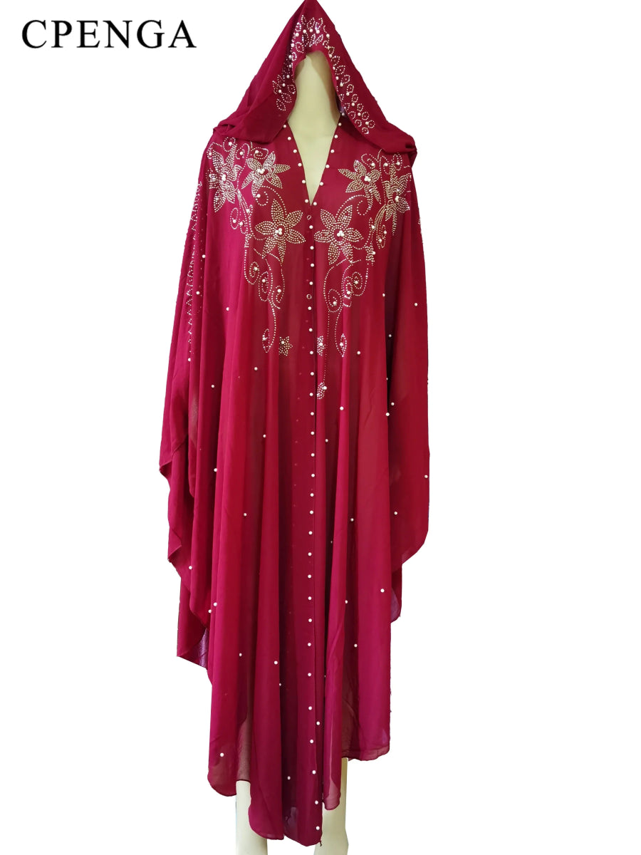 Ladies African Abaya Maxi Dress – Robe with Pearl Detailing, Traditional Dress - Free Delivery Worldwide only at Flexi Africa