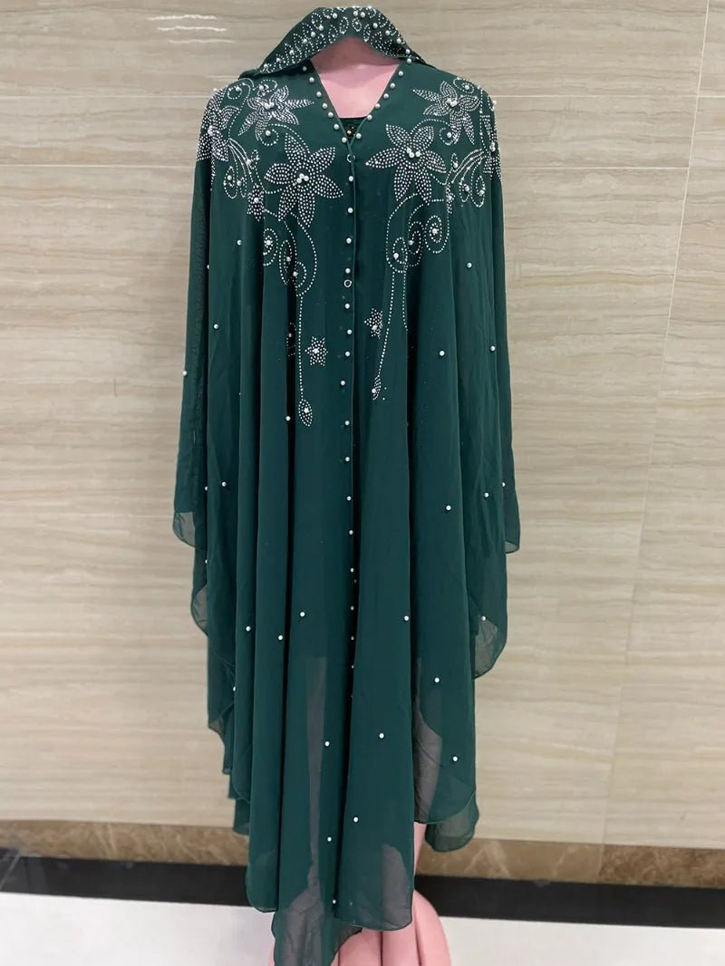 Ladies African Abaya Maxi Dress – Robe with Pearl Detailing, Traditional Dress - Free Delivery Worldwide only at Flexi Africa