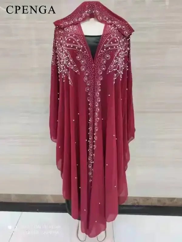 Ladies African Abaya Maxi Dress – Robe with Pearl Detailing, Traditional Dress - Free Delivery Worldwide only at Flexi Africa