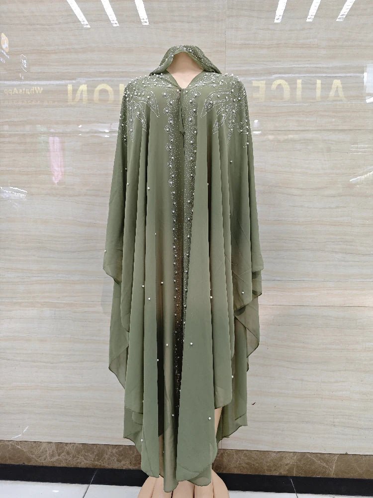 Ladies African Abaya Maxi Dress – Robe with Pearl Detailing, Traditional Dress - Free Delivery Worldwide only at Flexi Africa