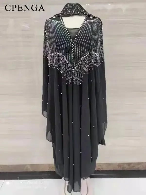 Ladies African Abaya Maxi Dress – Robe with Pearl Detailing, Traditional Dress - Free Delivery Worldwide only at Flexi Africa