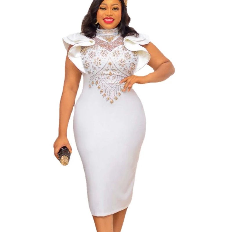 Summer Elegant African Women Sleeveless Polyester White Dress - Free Delivery Worldwide only at Flexi Africa