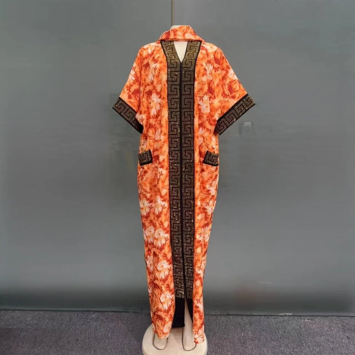 2025 New Fashion Middle Eastern Bubu Hot - Selling Diamond - Studded Loose Muslim African Summer Printed Women's Dress with Side Pockets - Free Delivery Worldwide only at Flexi Africa