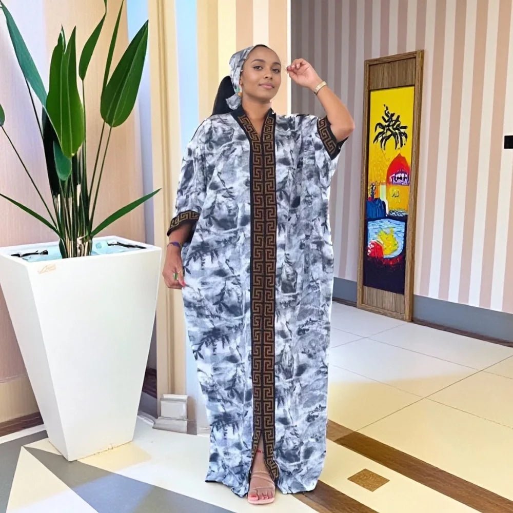 2025 New Fashion Middle Eastern Bubu Hot - Selling Diamond - Studded Loose Muslim African Summer Printed Women's Dress with Side Pockets - Free Delivery Worldwide only at Flexi Africa