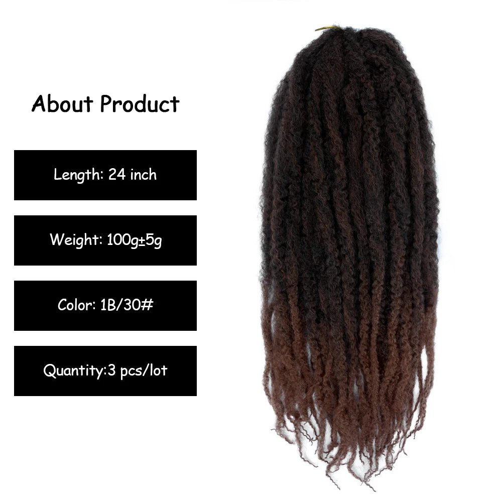 24" Marley Hair For Braids Afro Kinky Marley Braid Hair Synthetic Ombre Braiding Hair Extensions Easy Braid - Flexi Africa