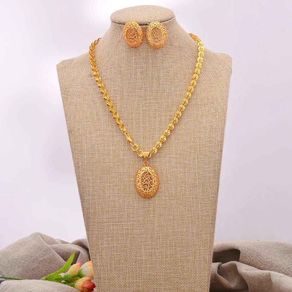 24K Jewelry sets wedding gold color for women African bridal gifts Women's necklace earrings pendants jewellery set wholesale - Free Delivery Worldwide only at Flexi Africa