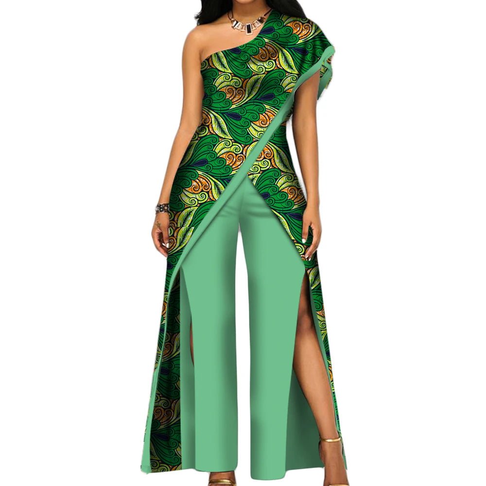 2PC African Women’s Ankara Pant Set – Stylish Off - Shoulder Top and Trousers - Free Delivery Worldwide only at Flexi Africa