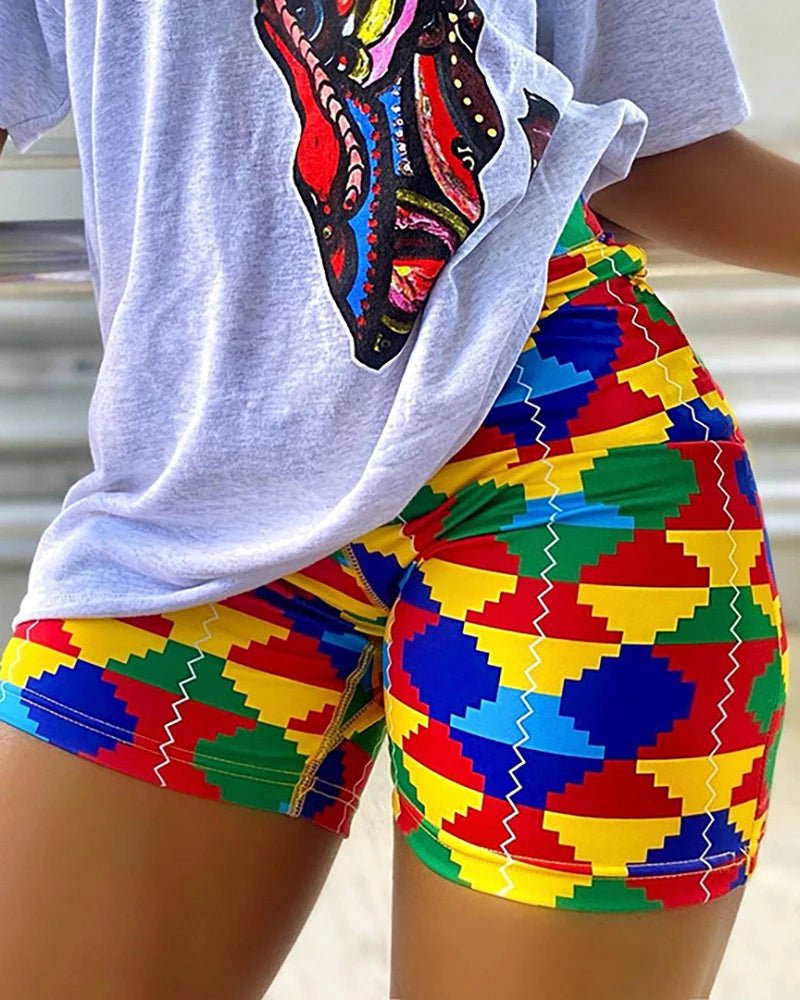 2PC Print Shorts Suits Women Vintage Short Sleeve Shirt And Short Pants Suit Set Casual Outfit - Flexi Africa - Flexi Africa offers Free Delivery Worldwide - Vibrant African traditional clothing showcasing bold prints and intricate designs