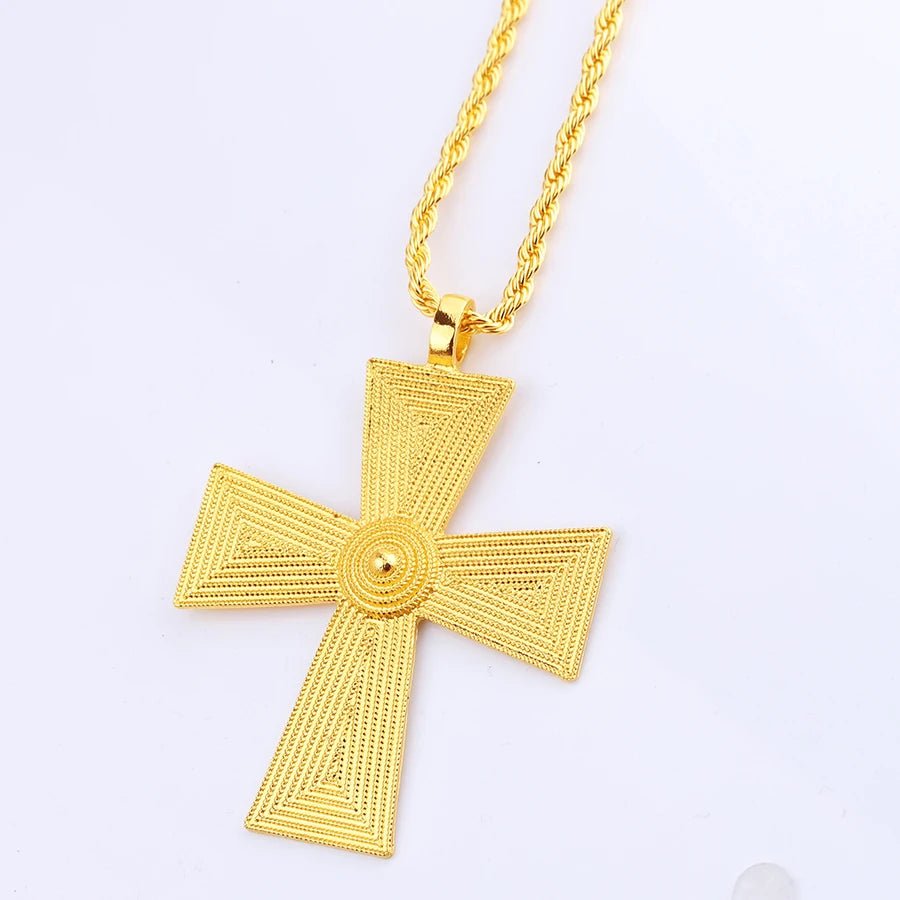 4PC Ethiopian Gold Cross Jewelry Set – Necklace, Earrings, Ring | African Party Accessories for Women & Girls - Free Delivery Worldwide only at Flexi Africa