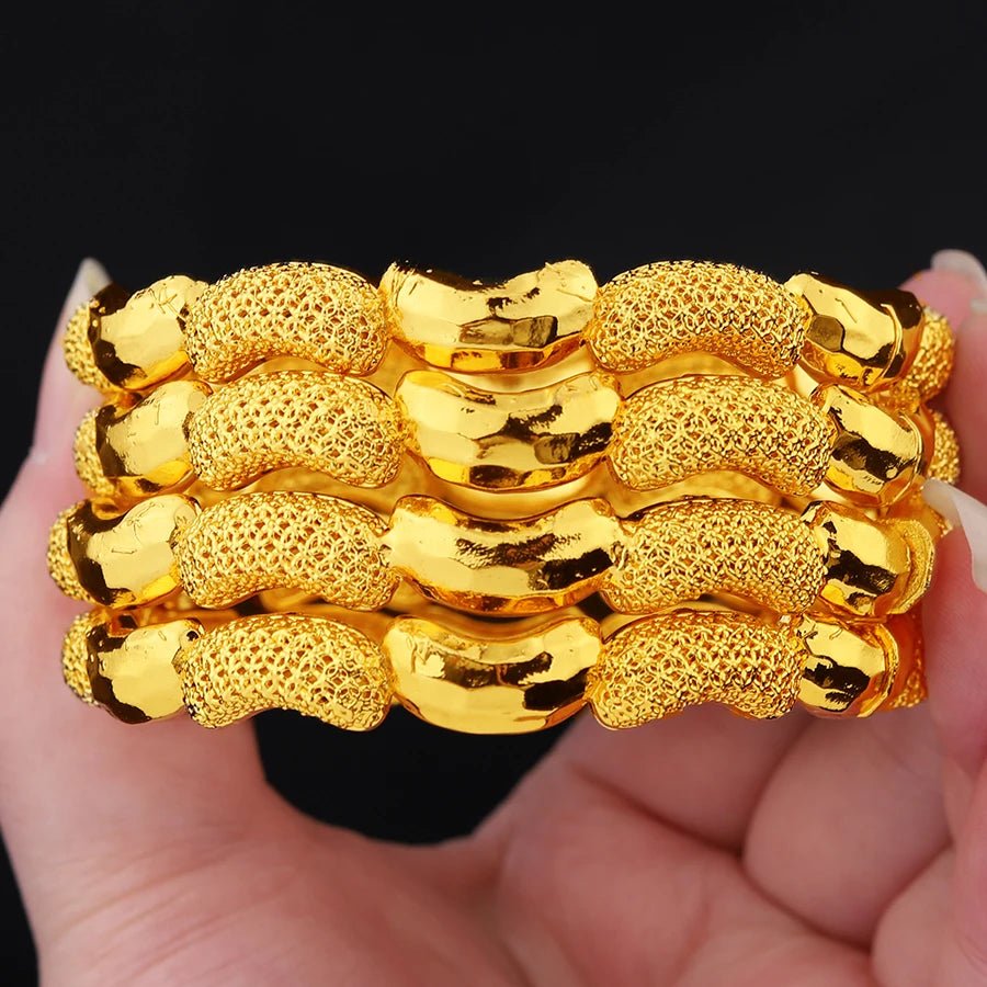 4PC Gold - Plated Ethiopian Bangle Set for Women – Middle Eastern & African Bracelet Jewelry - Free Delivery Worldwide only at Flexi Africa