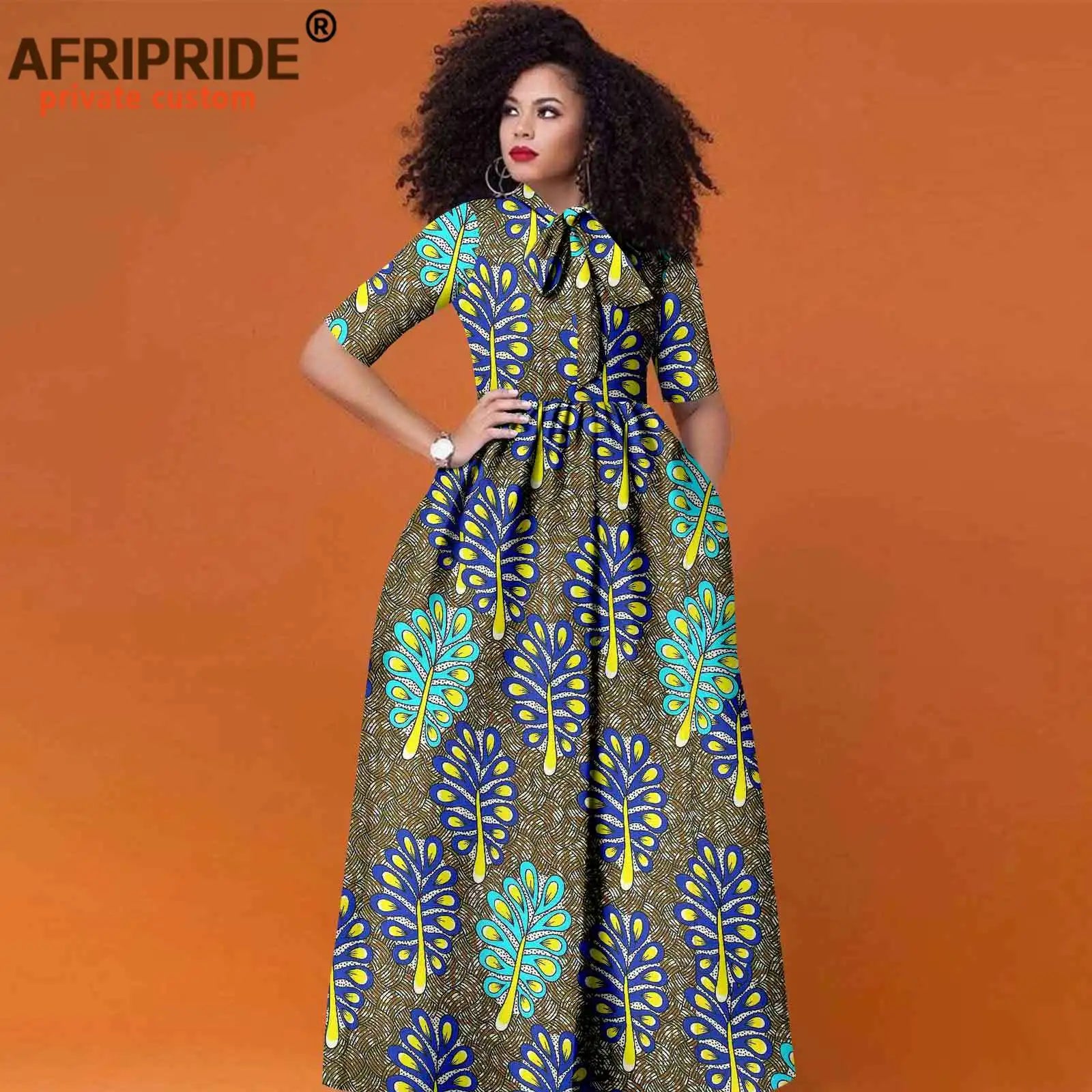 Women’s African Print Maxi Dress – Traditional High Waist Ankara Half Sleeve Attire