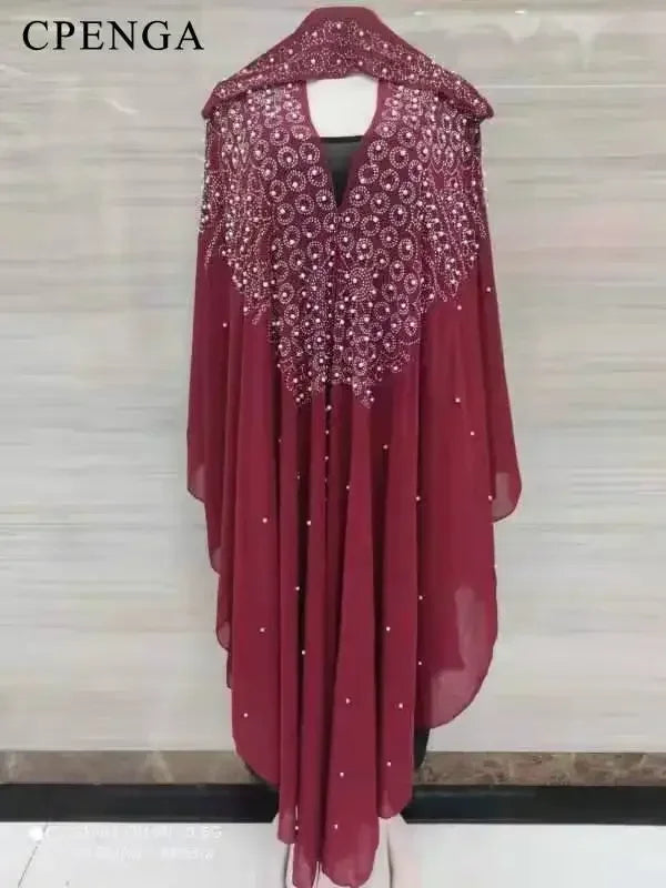 Ladies African Abaya Maxi Dress – Robe with Pearl Detailing, Traditional Dress - Free Delivery Worldwide only at Flexi Africa