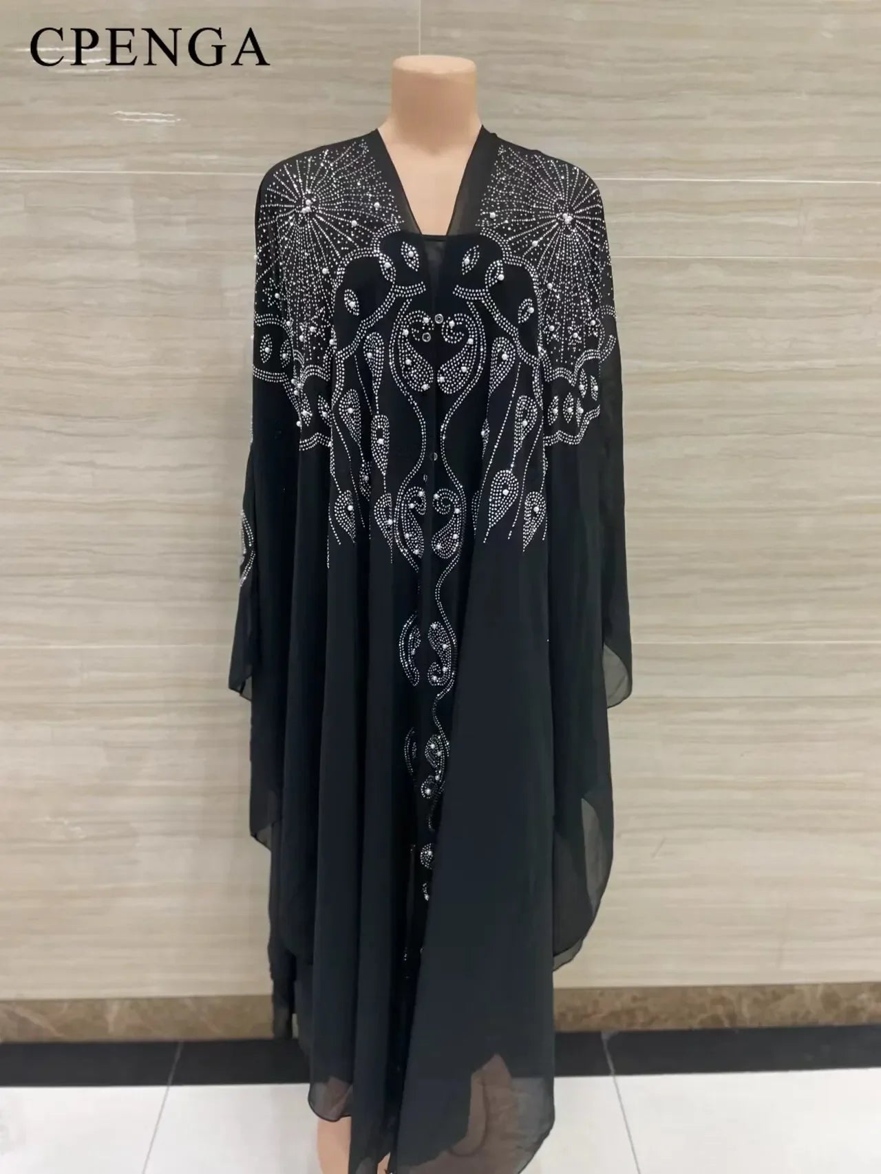 Ladies African Abaya Maxi Dress – Robe with Pearl Detailing, Traditional Dress - Free Delivery Worldwide only at Flexi Africa