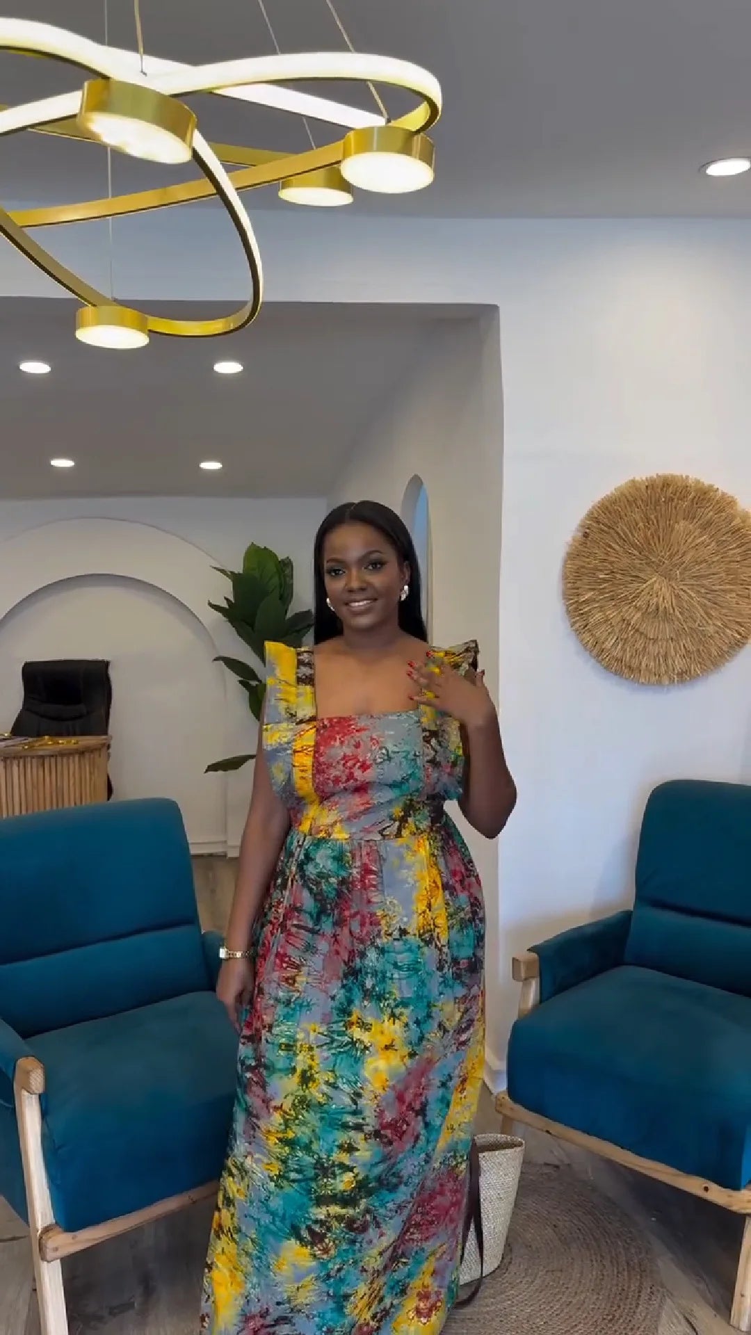 African Maxi Dress for Women – Dashiki Spaghetti Strap Ankara Bazin Long Traditional Robes