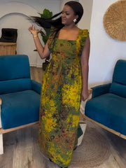 African Maxi Dress for Women – Dashiki Spaghetti Strap Ankara Bazin Long Traditional Robes