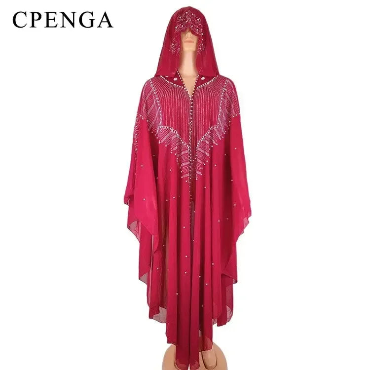 Ladies African Abaya Maxi Dress – Robe with Pearl Detailing, Traditional Dress - Free Delivery Worldwide only at Flexi Africa