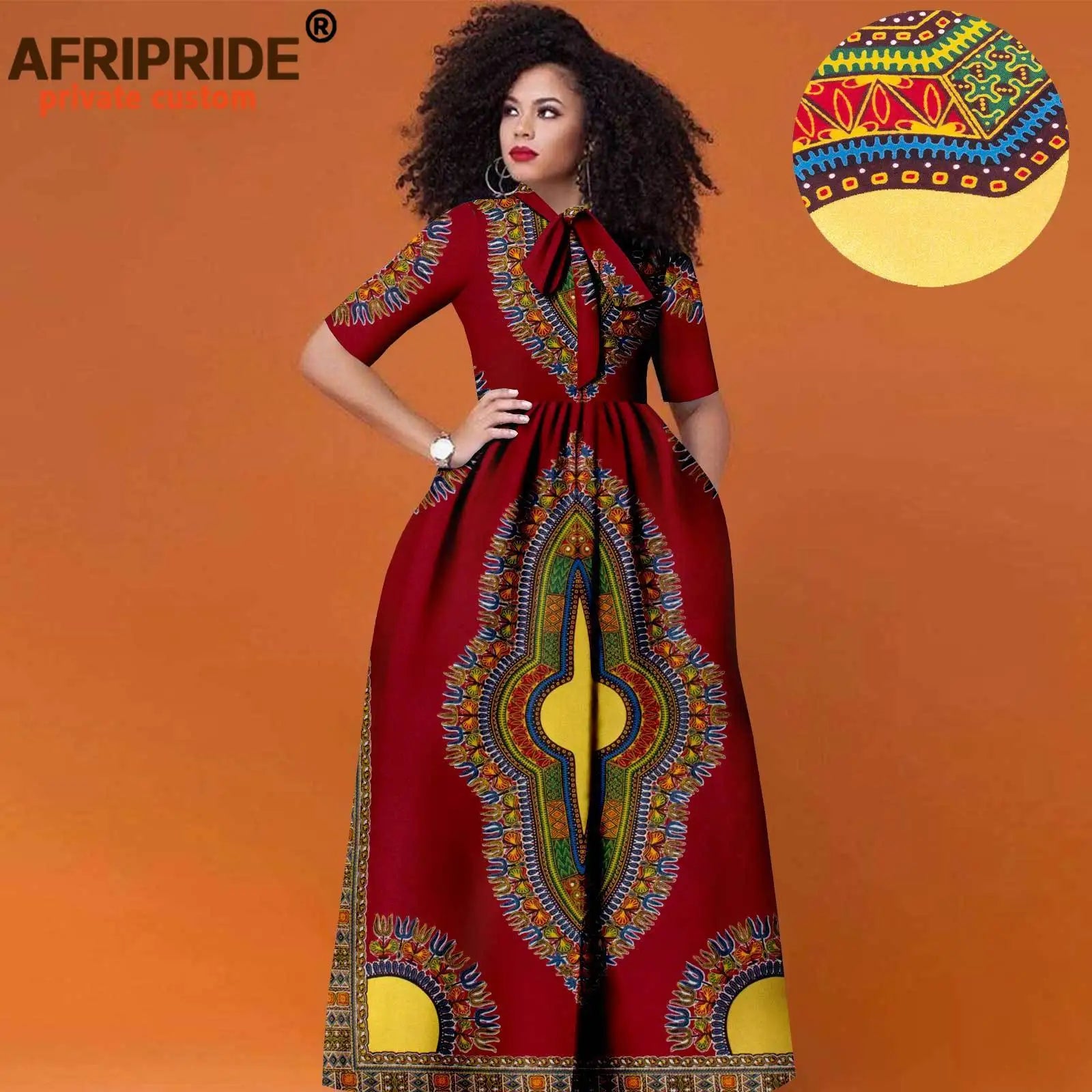 Women’s African Print Maxi Dress – Traditional High Waist Ankara Half Sleeve Attire