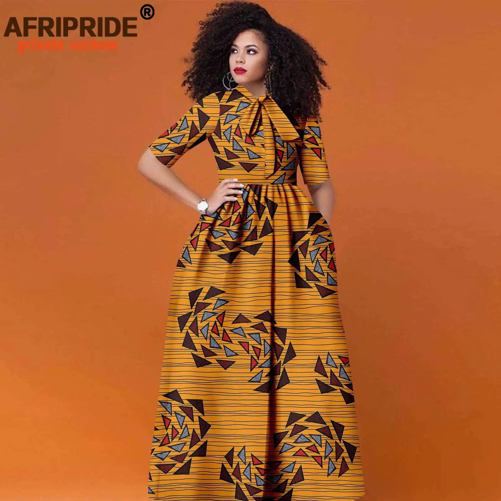 Women’s African Print Maxi Dress – Traditional High Waist Ankara Half Sleeve Attire