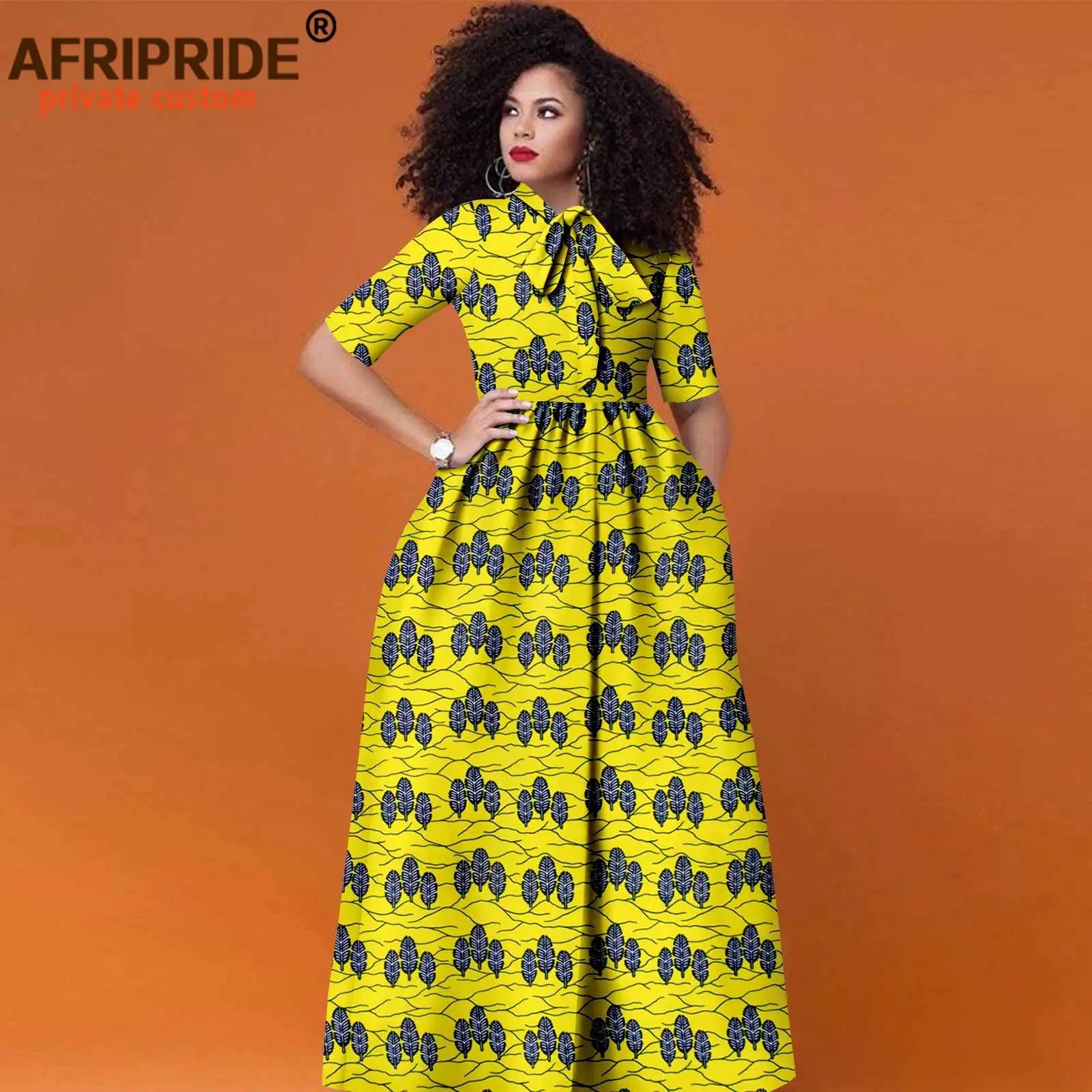 Women’s African Print Maxi Dress – Traditional High Waist Ankara Half Sleeve Attire