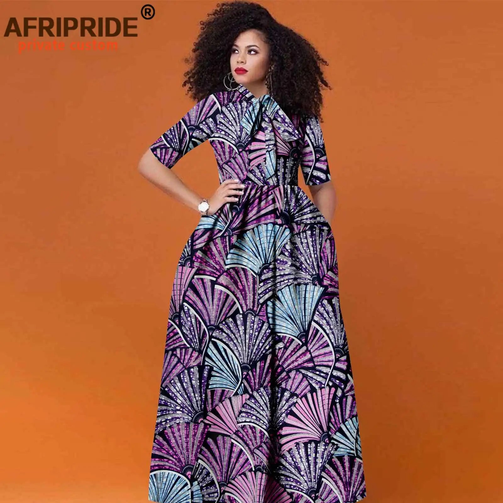 Women’s African Print Maxi Dress – Traditional High Waist Ankara Half Sleeve Attire