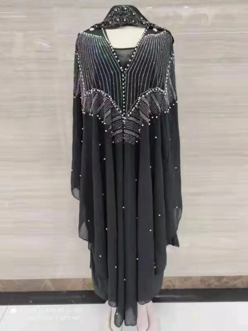 Ladies African Abaya Maxi Dress – Robe with Pearl Detailing, Traditional Dress - Free Delivery Worldwide only at Flexi Africa