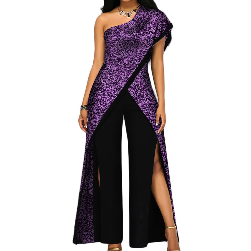 2PC African Women’s Ankara Pant Set – Stylish Off-Shoulder Top and Trousers