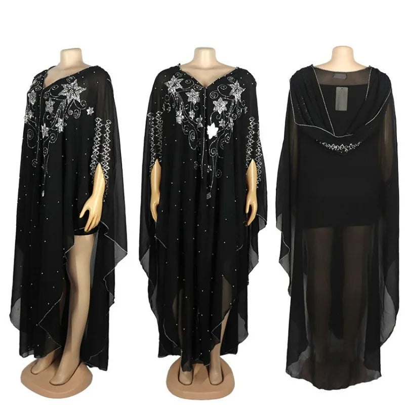 Ladies African Abaya Maxi Dress – Robe with Pearl Detailing, Traditional Dress - Free Delivery Worldwide only at Flexi Africa