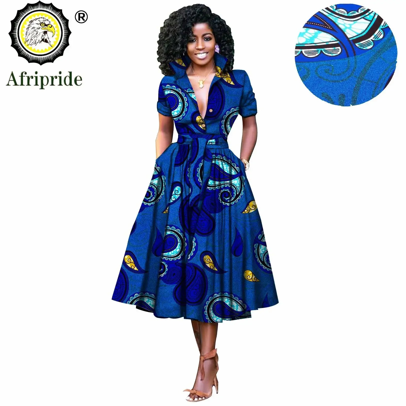 African Women’s Dress – Elegant V-Neck Short Sleeve High-Waist Formal Dress