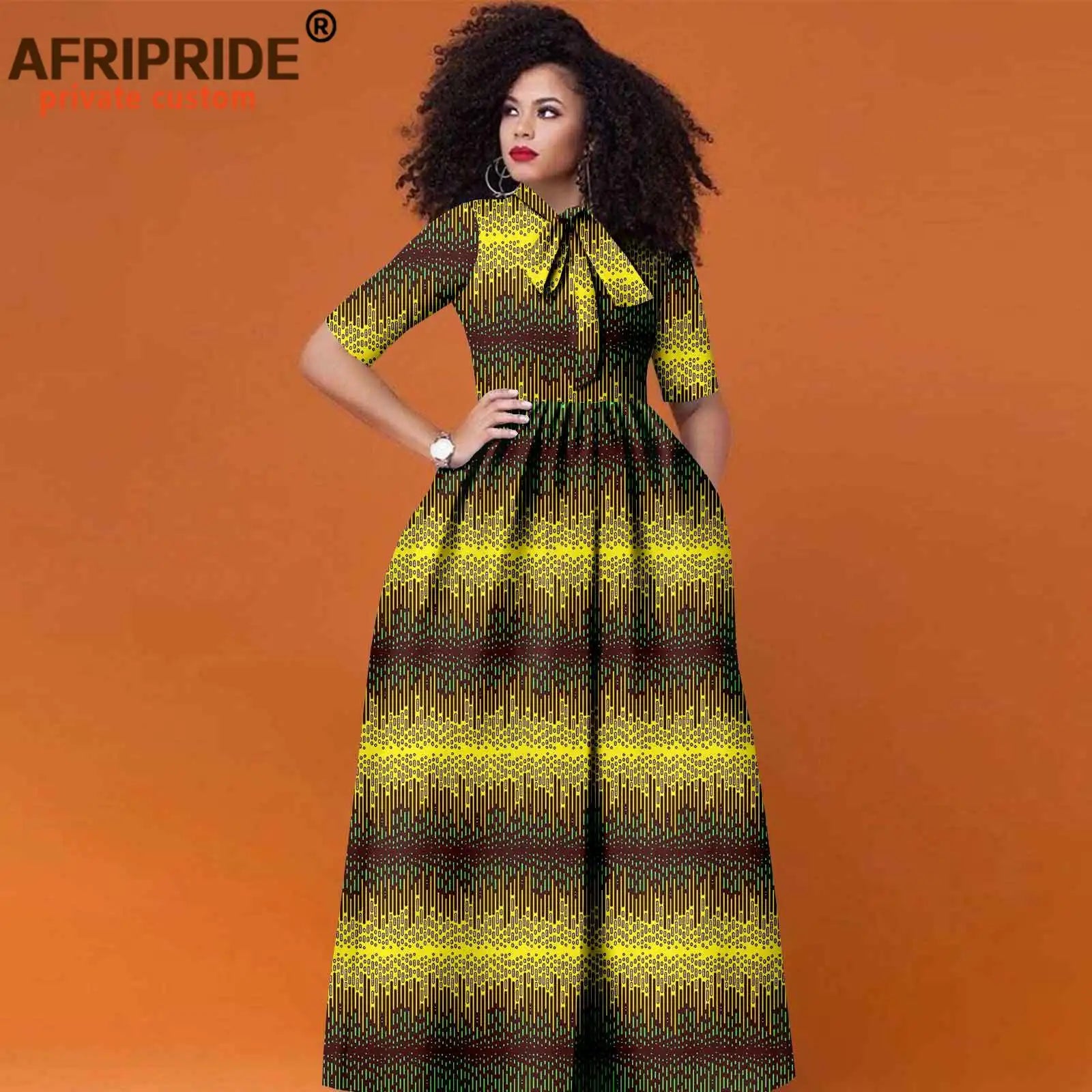 Women’s African Print Maxi Dress – Traditional High Waist Ankara Half Sleeve Attire