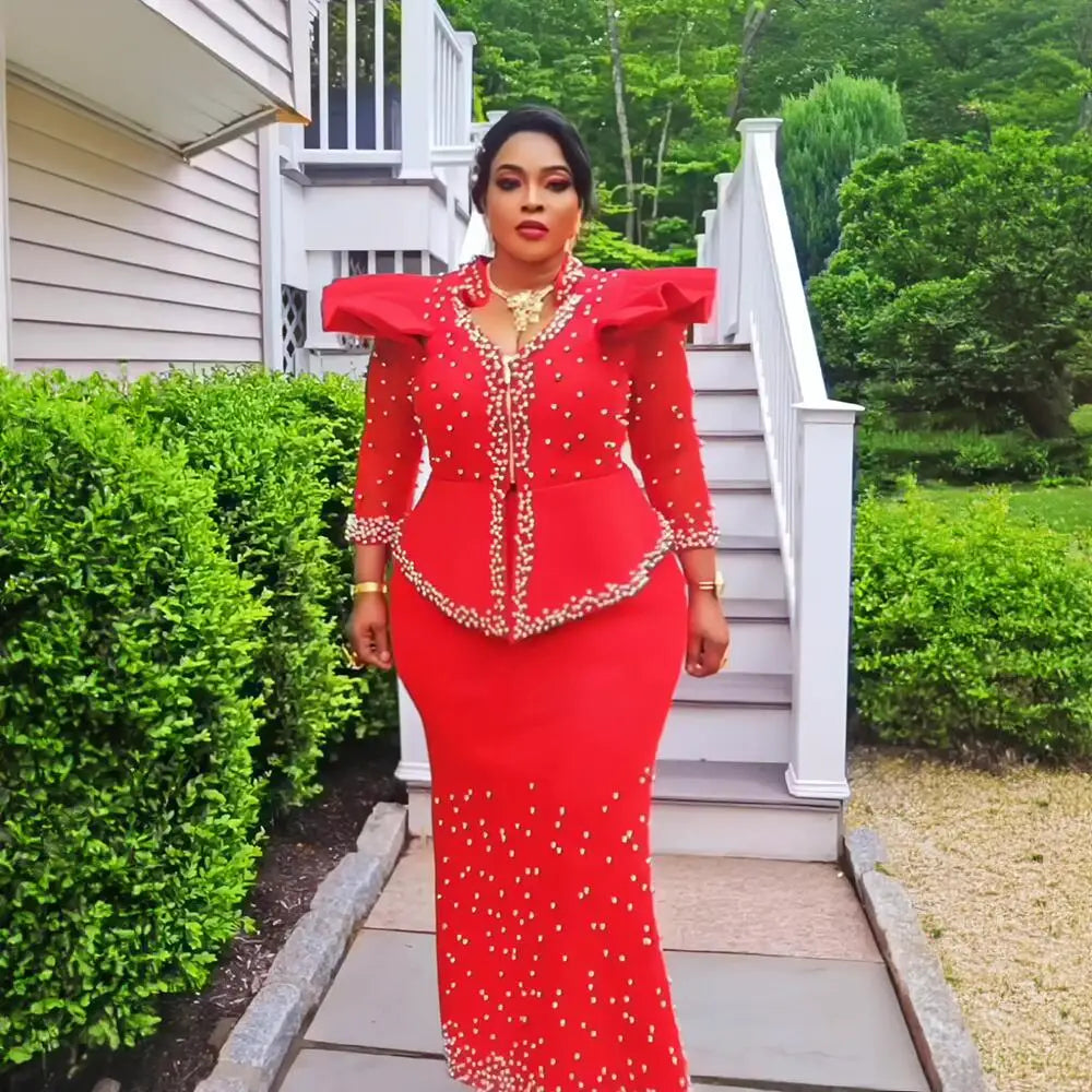 Buy Elegant African Women’s Dress Suit – Luxury Mesh Fabric Fashion for only $103.01 at Flexi Africa!