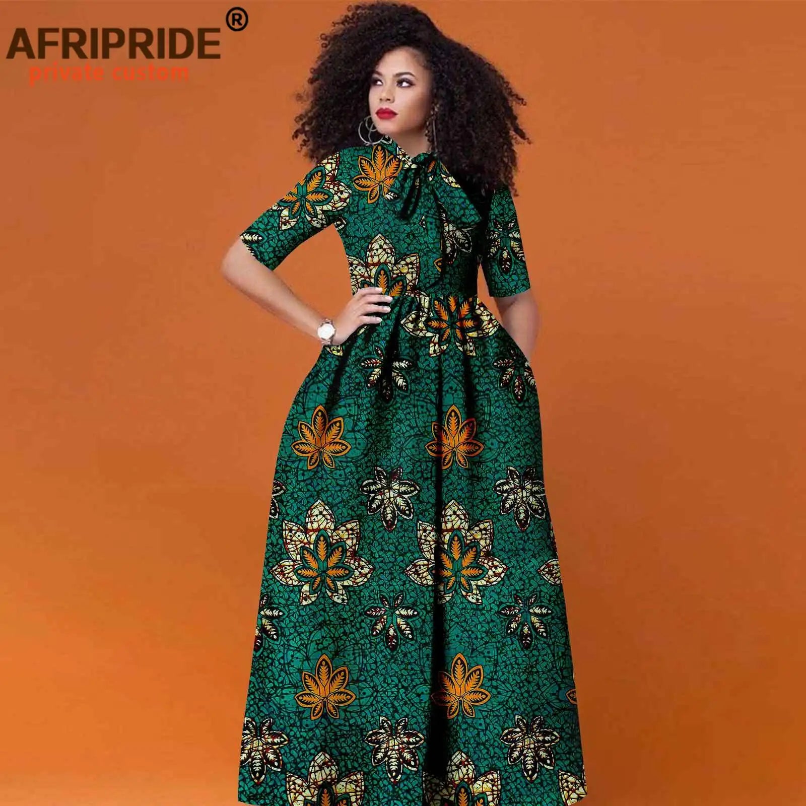 Women’s African Print Maxi Dress – Traditional High Waist Ankara Half Sleeve Attire