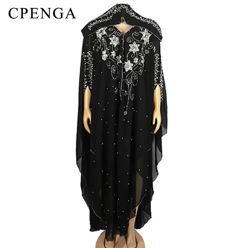 Ladies African Abaya Maxi Dress – Robe with Pearl Detailing, Traditional Dress - Free Delivery Worldwide only at Flexi Africa