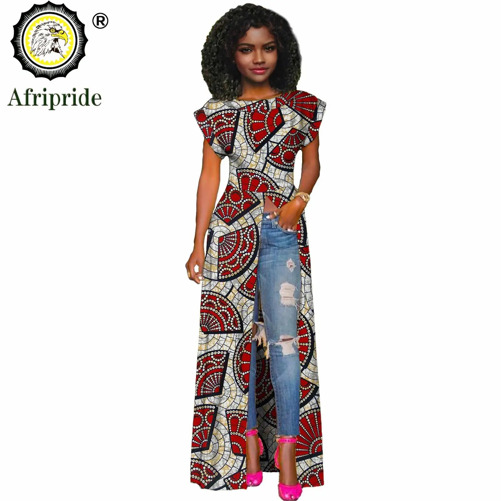 African Women's Long Trench Coat – Short Sleeve Bazin Riche Overcoat