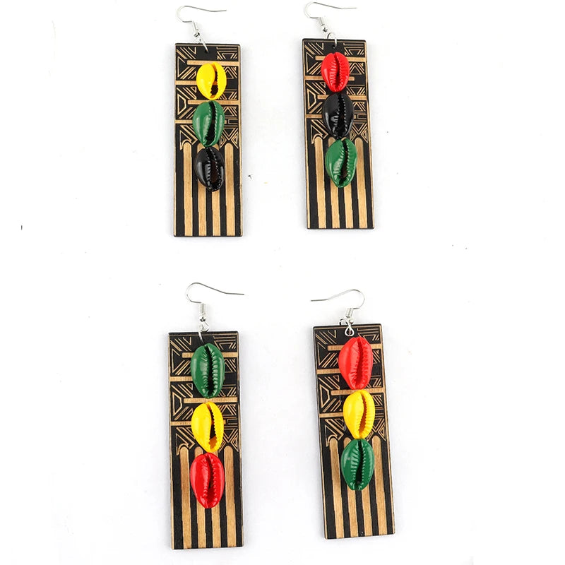 Bold Rasta Style African Woman Earrings – Wooden, Multicolor - Free Delivery Worldwide only at Flexi Africa